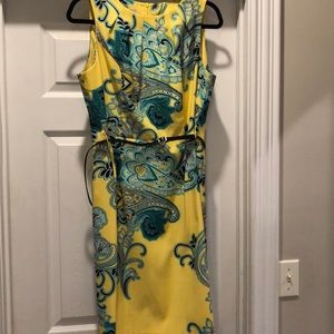 Yellow paisley print dress.
